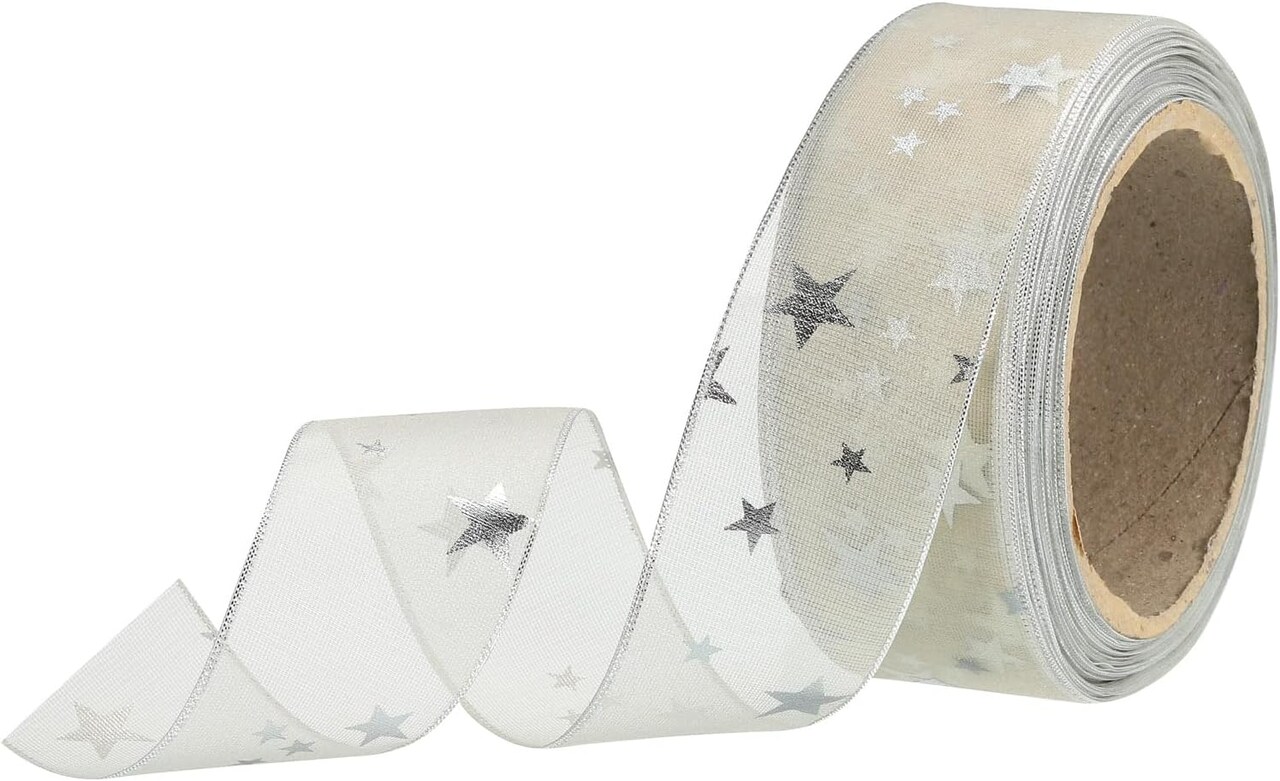 1.5 Inch Wide Star Organza Sheer Wired Ribbon Sparkly Chiffon Ribbon 20 Yard Cream White for Gift Wrapping Bow Wedding Bouquet Christmas